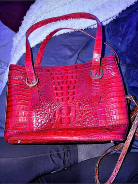 Brahmin Medium Asher Tote Red Crocodile-Embossed